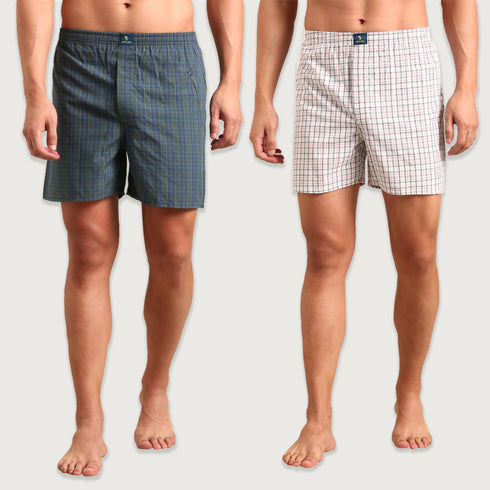 2 Pack Checked Cotton Boxers